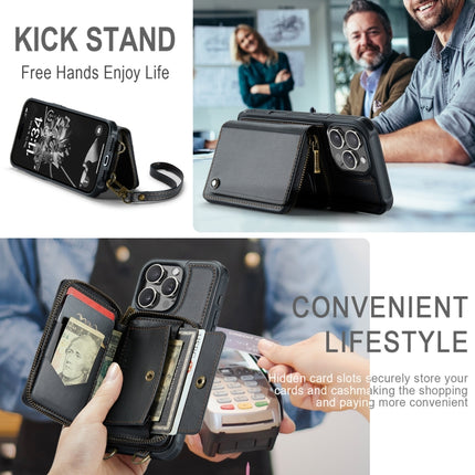 JEEHOOD C22 Series Zipper Wallet Leather Phone Case with Dual Lanyard