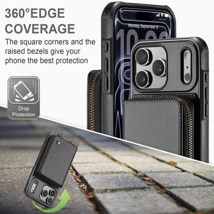 JEEHOOD C22 Series Zipper Wallet Leather Phone Case with Dual Lanyard