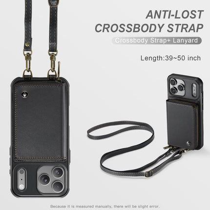 JEEHOOD C22 Series Zipper Wallet Leather Phone Case with Dual Lanyard