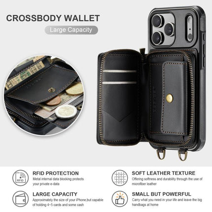 JEEHOOD C22 Series Zipper Wallet Leather Phone Case with Dual Lanyard