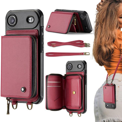 JEEHOOD C22 Series Zipper Wallet Leather Phone Case with Dual Lanyard