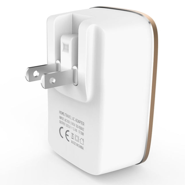 LDNIO A3304 17W 3 USB Interfaces Travel Charger Mobile Phone Charger,, US Plug, EU Plug, UK Plug, AU Plug