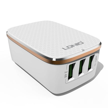 LDNIO A3304 17W 3 USB Interfaces Travel Charger Mobile Phone Charger,, US Plug, EU Plug, UK Plug, AU Plug