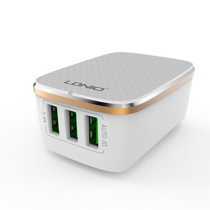 LDNIO A3304 17W 3 USB Interfaces Travel Charger Mobile Phone Charger,, US Plug, EU Plug, UK Plug, AU Plug