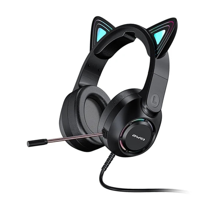 AWEI GM-9 Cat Ear Colorful Light Wired Gaming Headset with Mic, GM-9