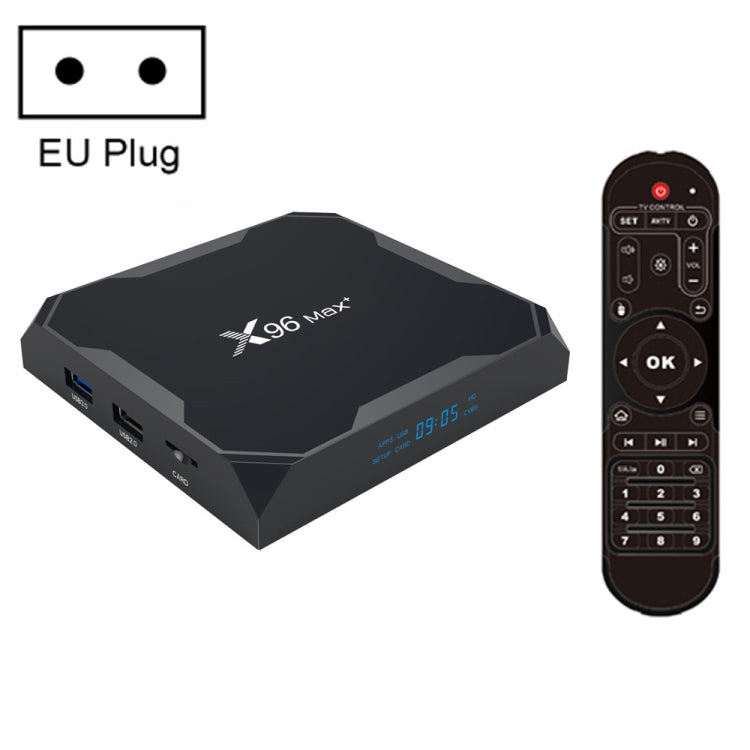 X96 max+ 4K Smart TV Box with Remote Control, Android 9.0, Amlogic S905X3 Quad-Core Cortex-A55,2GB+16GB, Support LAN, AV, 2.4G/5G WiFi, USBx2,TF Card,, EU Plug, UK Plug, AU Plug