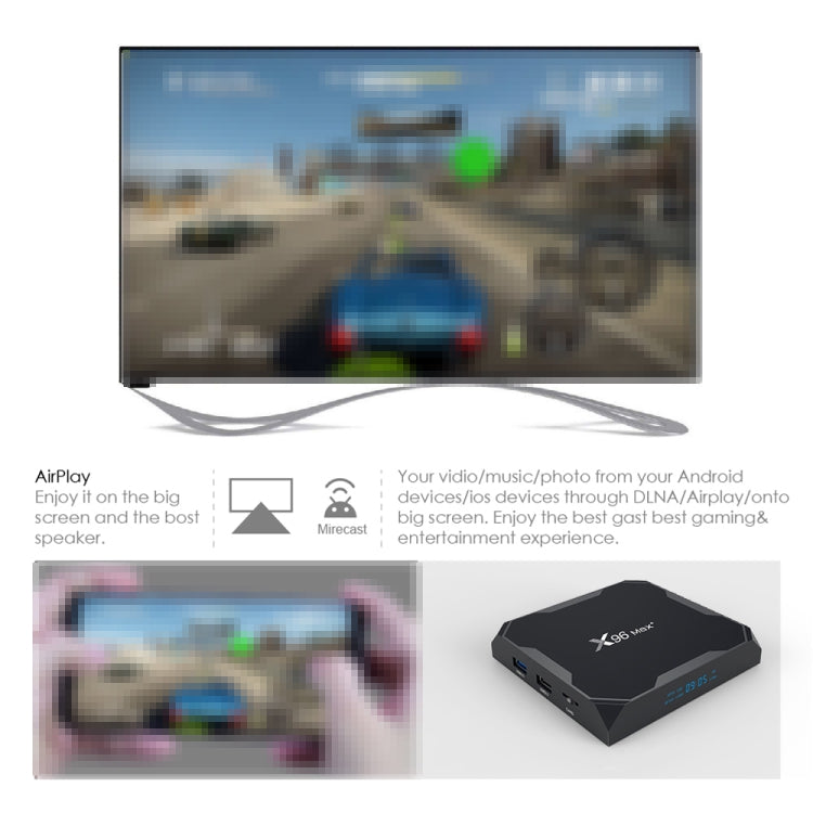 X96 max+ 4K Smart TV Box with Remote Control, Android 9.0, Amlogic S905X3 Quad-Core Cortex-A55,2GB+16GB, Support LAN, AV, 2.4G/5G WiFi, USBx2,TF Card,