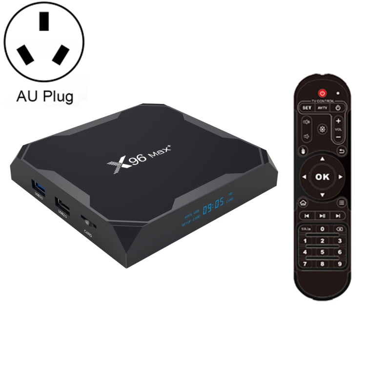 X96 max+ 4K Smart TV Box with Remote Control, Android 9.0, Amlogic S905X3 Quad-Core Cortex-A55,2GB+16GB, Support LAN, AV, 2.4G/5G WiFi, USBx2,TF Card,, EU Plug, UK Plug, AU Plug