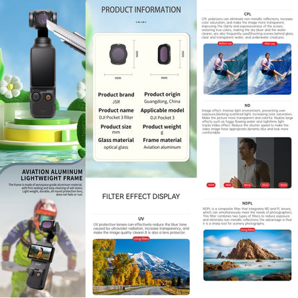 For DJI OSMO Pocket 3 JSR CB Series Camera Lens Filter, MCUV, CPL, ND8, ND16, ND32, ND64, ND256, ND1000, ND8PL, ND16PL, ND32PL, ND64PL, 1/8 Black Mist Filter, NIGHT, STAR, 3 in 1 CPL ND8/16, 3 in 1 ND16/64/256, 4 in 1 CPL ND16/32/64, 4 in 1 ND8/16/32/6...