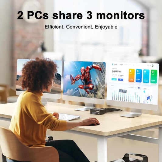 KC-KVM203DH 8K 30Hz USB3.0 DP+DP+HDMI Triple Monitors KVM Switch, EU Plug