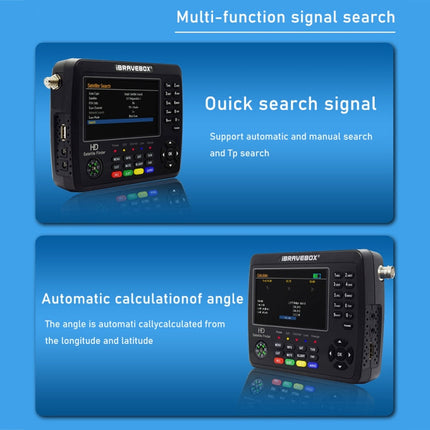 iBRAVEBOX V10 Finder Max+ 4.3 inch Display Digital Satellite Meter Signal Finder, Support DVB-S/S2/S2X AHD, EU Plug, US Plug, UK Plug, AU Plug