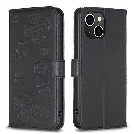 Four-leaf Embossed Leather Phone Case, For iPhone 15 Pro Max, For iPhone 15 Pro, For iPhone 15 Plus, For iPhone 15