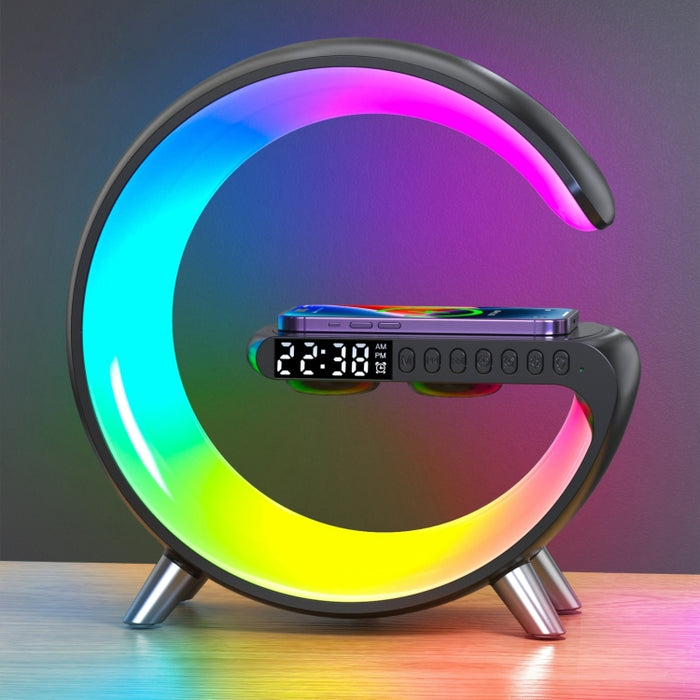 N69-1 Smart Bluetooth Speaker with Wireless Charger & Alarm Clock & Ambient Light, Support APP(Black)