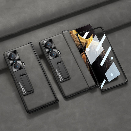 GKK Integrated Frosted Fold Hinge Leather Phone Case with Holder, For Honor Magic V2, For Honor Magic VS