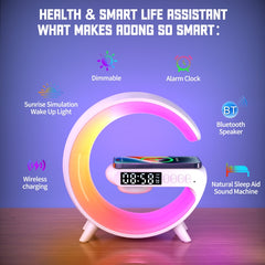 G69 G Shape Smart Bluetooth Speaker Support Wireless Charger & Alarm Clock & Wake-up Light, G69 (Black), G69 (White)