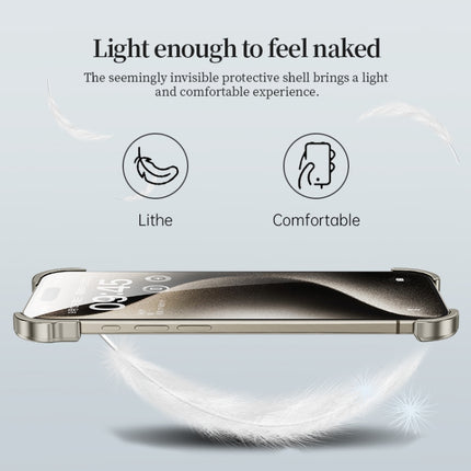 Frameless Metal Corner Pad Phone Case with Lens Film, For iPhone 15 Pro Max, For iPhone 15 Pro, For iPhone 15 Plus, For iPhone 15