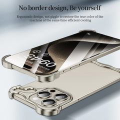 Frameless Metal Corner Pad Phone Case with Lens Film, For iPhone 14 Plus, For iPhone 14, For iPhone 14 Pro, For iPhone 14 Pro Max