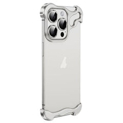Frameless Metal Corner Pad Phone Case with Lens Film, For iPhone 14 Plus, For iPhone 14, For iPhone 14 Pro, For iPhone 14 Pro Max