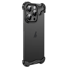 Frameless Metal Corner Pad Phone Case with Lens Film, For iPhone 14 Plus, For iPhone 14, For iPhone 14 Pro, For iPhone 14 Pro Max
