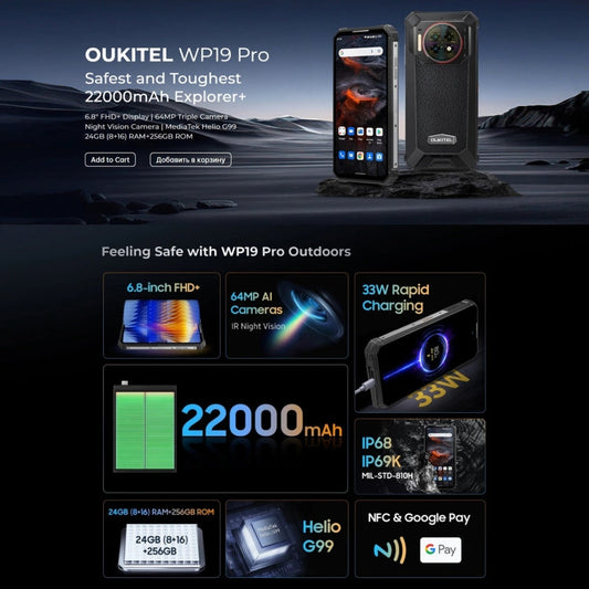 Oukitel WP19 Pro, 6.8 inch MediaTek Helio G99 Octa-core, NFC, Network: 4G