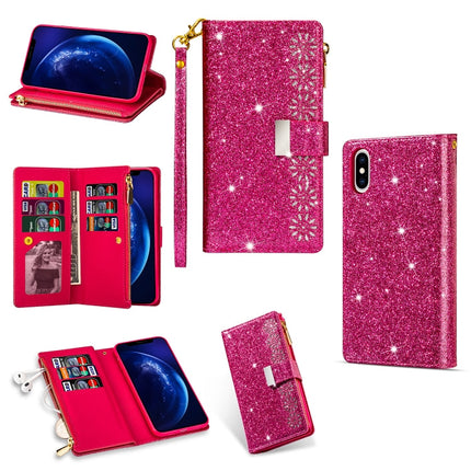 Multi-card Slots Starry Sky Laser Carving Glitter Zipper Horizontal Flip Leather Case with Holder & Wallet & Lanyard, For iPhone XR, For iPhone X / XS, For iPhone 8 Plus / 7 Plus, For iPhone SE 2022 / SE 2020 / 8 / 7
