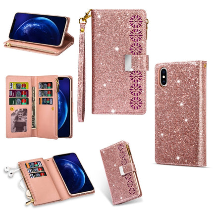 Multi-card Slots Starry Sky Laser Carving Glitter Zipper Horizontal Flip Leather Case with Holder & Wallet & Lanyard, For iPhone XR, For iPhone X / XS, For iPhone 8 Plus / 7 Plus, For iPhone SE 2022 / SE 2020 / 8 / 7