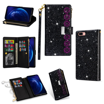 Multi-card Slots Starry Sky Laser Carving Glitter Zipper Horizontal Flip Leather Case with Holder & Wallet & Lanyard, For iPhone XR, For iPhone X / XS, For iPhone 8 Plus / 7 Plus, For iPhone SE 2022 / SE 2020 / 8 / 7
