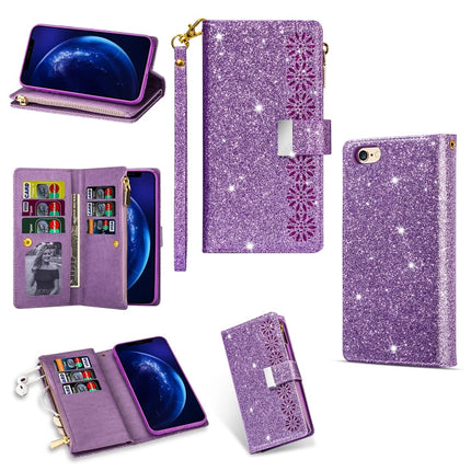 Multi-card Slots Starry Sky Laser Carving Glitter Zipper Horizontal Flip Leather Case with Holder & Wallet & Lanyard, For iPhone 6 Plus / 6s Plus