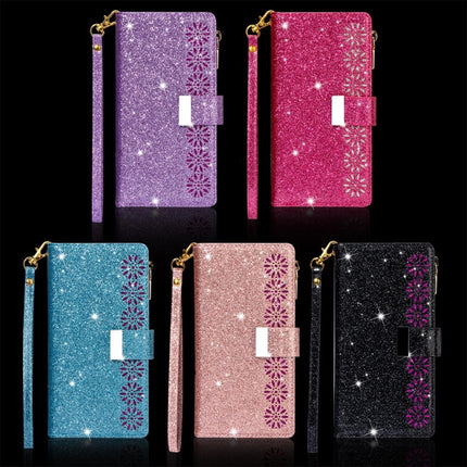 Multi-card Slots Starry Sky Laser Carving Glitter Zipper Horizontal Flip Leather Case with Holder & Wallet & Lanyard, For iPhone 6 Plus / 6s Plus