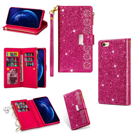 Multi-card Slots Starry Sky Laser Carving Glitter Zipper Horizontal Flip Leather Case with Holder & Wallet & Lanyard, For iPhone 6 Plus / 6s Plus