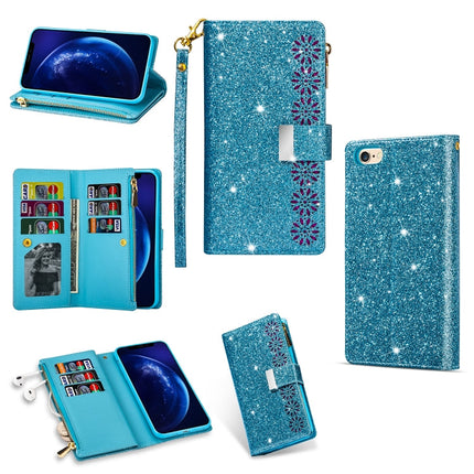 Multi-card Slots Starry Sky Laser Carving Glitter Zipper Horizontal Flip Leather Case with Holder & Wallet & Lanyard, For iPhone 6 Plus / 6s Plus