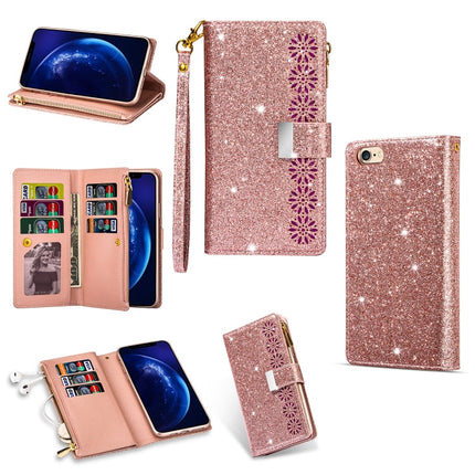 Multi-card Slots Starry Sky Laser Carving Glitter Zipper Horizontal Flip Leather Case with Holder & Wallet & Lanyard, For iPhone 6 Plus / 6s Plus