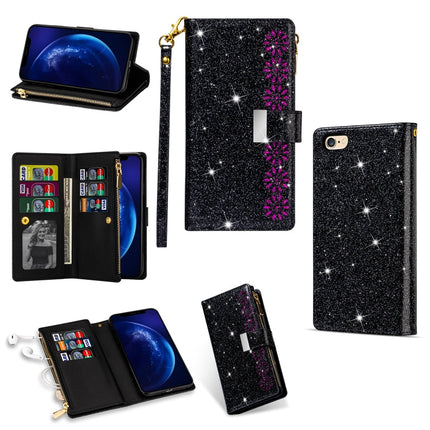 Multi-card Slots Starry Sky Laser Carving Glitter Zipper Horizontal Flip Leather Case with Holder & Wallet & Lanyard, For iPhone 6 Plus / 6s Plus