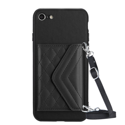 Rhombic Texture Card Bag RFID Phone Case with Long Lanyard, For iPhone SE 2022 / SE 2020, For iPhone 13 Pro Max, For iPhone 13 Pro, For iPhone 13