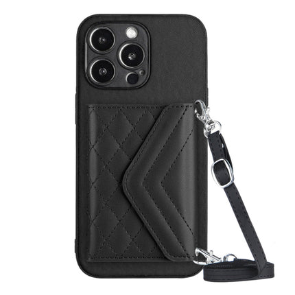 Rhombic Texture Card Bag RFID Phone Case with Long Lanyard, For iPhone SE 2022 / SE 2020, For iPhone 13 Pro Max, For iPhone 13 Pro, For iPhone 13