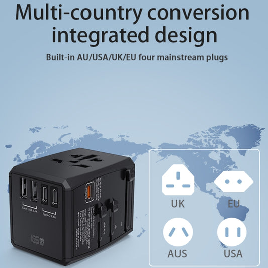 HHT905 PD 65W Dual USB+Dual Type-C Interface Multi-function Universal Travel Conversion Plug, 65W