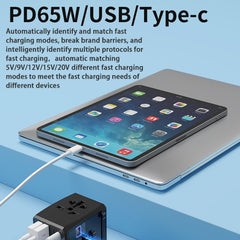 HHT905 PD 65W Dual USB+Dual Type-C Interface Multi-function Universal Travel Conversion Plug, 65W