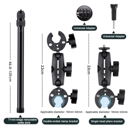 Motorcycle Clamps Handlebar Fixed Mount 3-stage Telescopic Selfie Stick, Double Dual-heads Crabs 3-stage Selfie Stick, Dual-heads Crab & Single Heads 3-stage Selfie Stick, 2 x Dual-heads Crab 1 x Single Heads