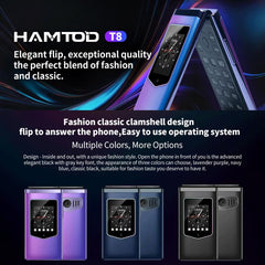 HAMTOD T8 4G Flip Phone, 2.8 inch + 1.77 inch, VoLTE, BT, SOS, OTG, EU Version