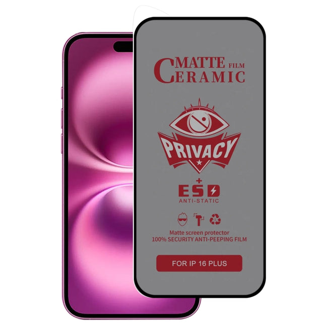 Full Coverage Frosted Privacy Ceramic Film, For iPhone 17e / 16e / 14 / 13 Pro / 13, For iPhone 17 Pro Max, For iPhone 17 Pro, For iPhone 17, For iPhone Air, For iPhone 16 Pro Max, For iPhone 16 Pro, For iPhone 16 Plus, For iPhone 16                   ...