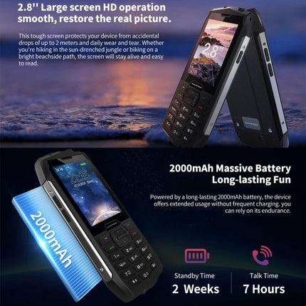 HAMTOD H3 Rugged Phone, 2.8 inch T107 ARM CortexTM A7 Quad-core 1.0GHz, Network: 4G, VoLTE, BT, SOS