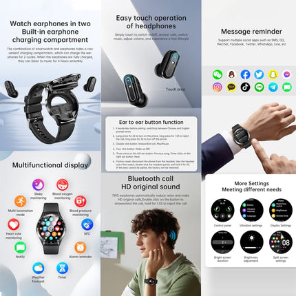 X10 Headphones Smart Watch 1.39 inch Waterproof Bracelet, Support Bluetooth Call / NFC / Heart Rate