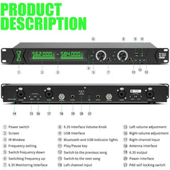 XTUGA RW2090 Professional Stage Wireless 2 Channel In Ear Monitoring System 2 in 1