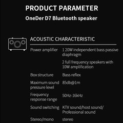 Oneder D7 Bluetooth Speaker Outdoor Karaoke Wireless Speakers With Two Mic