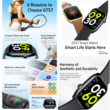 GTS7 2.0 inch Fitness Health Smart Watch, BT Call / Heart Rate / Blood Pressure / MET