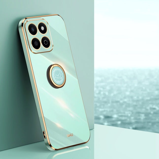 XINLI Straight 6D Plating Gold Edge TPU Shockproof Case with Ring Holder, For Honor Play 60 Plus, For Honor X6b, For Honor 200