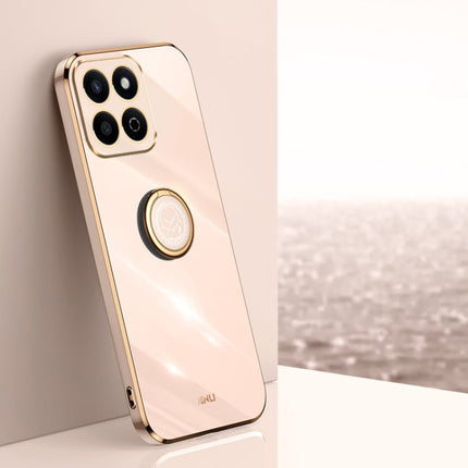 XINLI Straight 6D Plating Gold Edge TPU Shockproof Case with Ring Holder, For Honor Play 60 Plus, For Honor X6b, For Honor 200