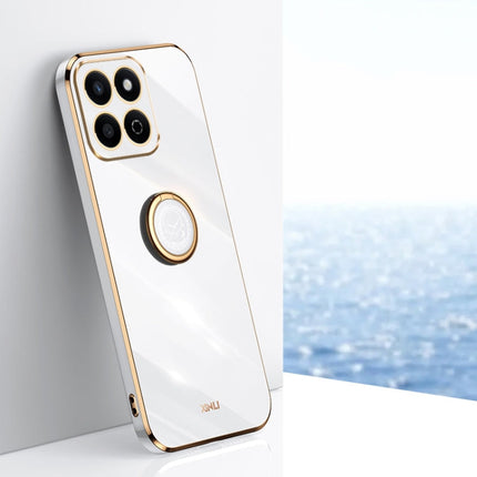 XINLI Straight 6D Plating Gold Edge TPU Shockproof Case with Ring Holder, For Honor Play 60 Plus, For Honor X6b, For Honor 200