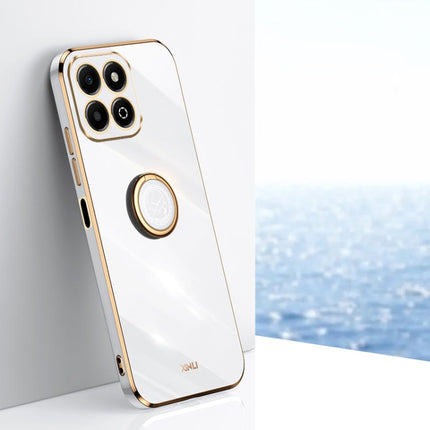 XINLI Straight 6D Plating Gold Edge TPU Shockproof Case with Ring Holder, For Honor Play 60 Plus, For Honor X6b, For Honor 200