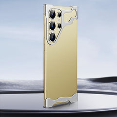 Frameless Metal Corner Pad Phone Case with Lens Film, For Samsung Galaxy S25 Ultra 5G, For Samsung Galaxy S24 Ultra 5G, For Samsung Galaxy S23 Ultra 5G